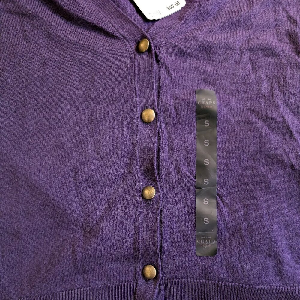 WOMEN'S PURPLE SWEATER Cardigan S Small New Nwt Button Up Chaps Denim with Tags - Picture 3 of 4